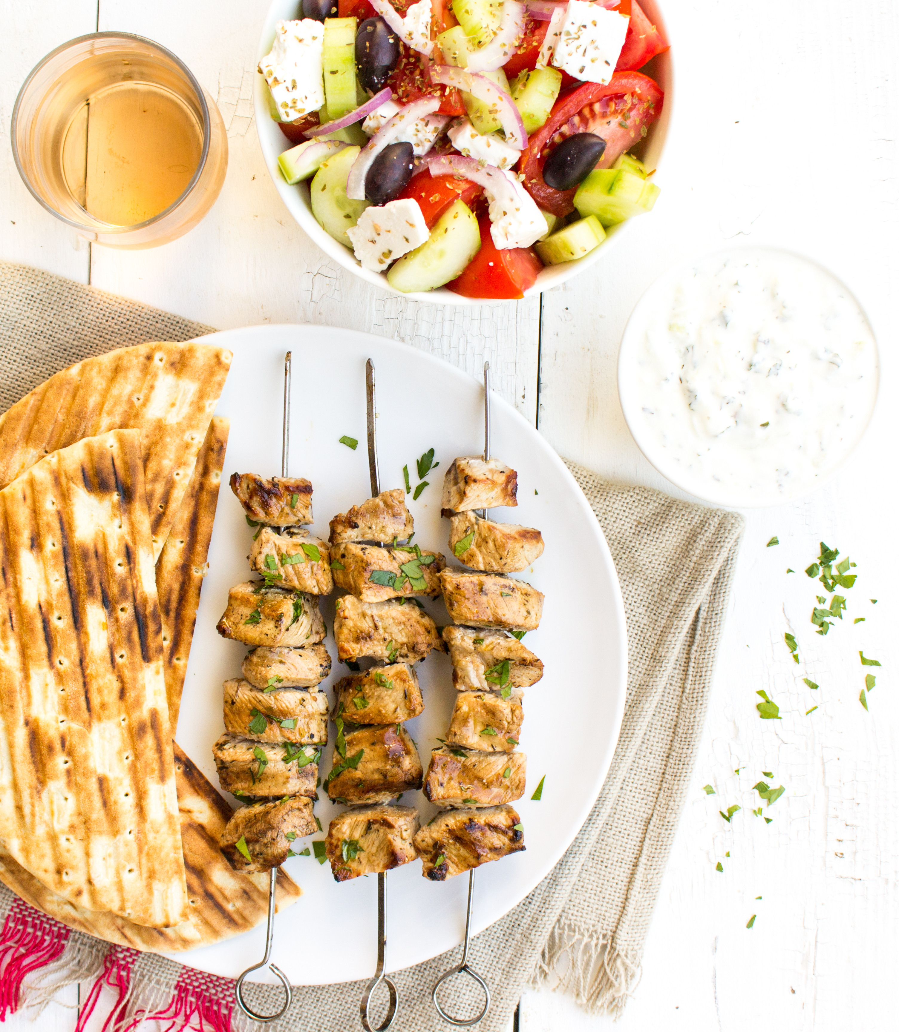 Chicken Souvlaki With Tzatziki Sauce and Greek Salad Recipe